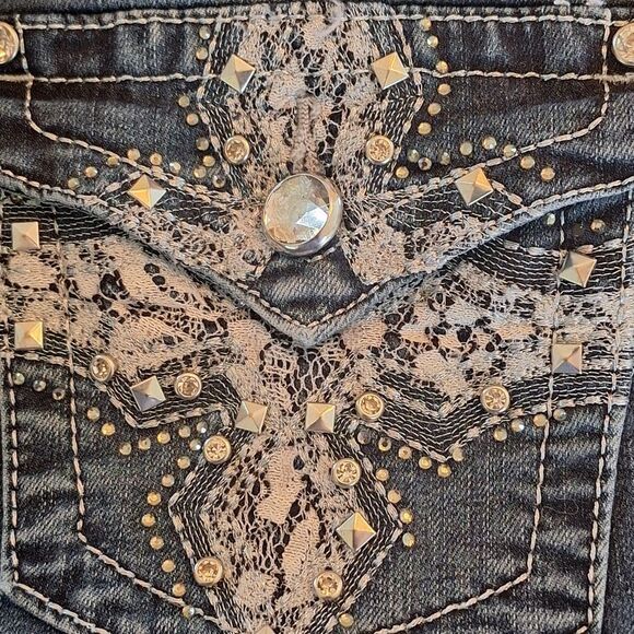 EARL Jeans Bling Slim Boot Y2K Stretch Denim Rhinestones Lace size 6 Embellished - Picture 6 of 15
